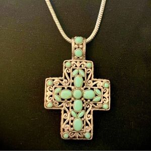 Turquoise Cross W/Silver Chain